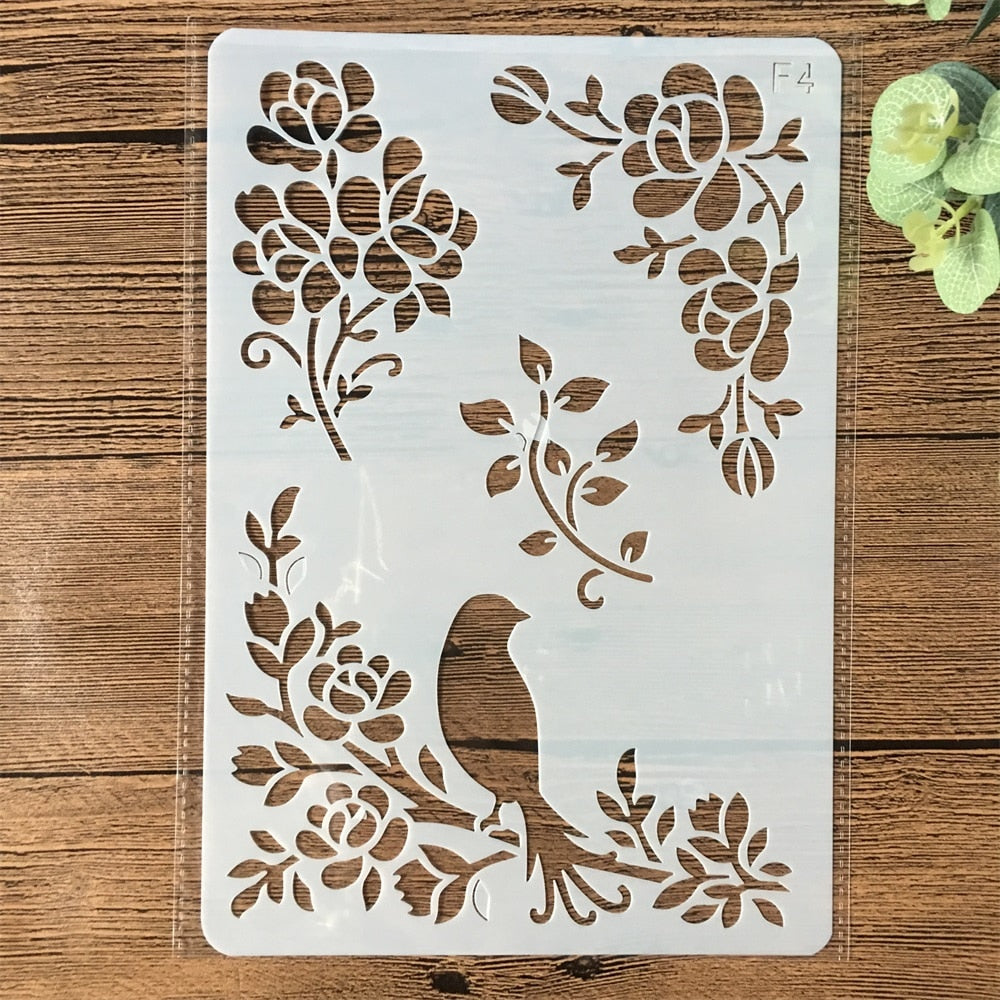 Pochoir Oiseau et Fleur